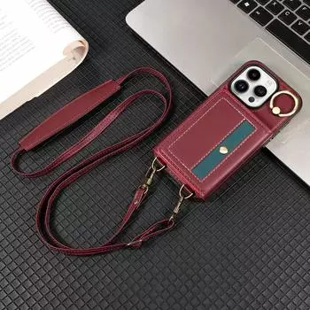 Роскошный кожаный чехол через плечо с металлическим кольцом для Samsung Galaxy A52 A72 A22 A32 A73, женский держатель с отделениями для карт, чехол для телефона Samsung S24 S23 S222 Plus Samsung A54 5G чёрный