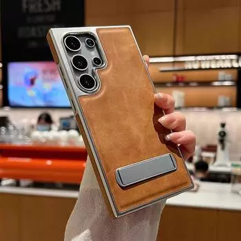 Роскошный кожаный чехол-держатель для телефона Samsung Galaxy S24 S23 S22 Ultra Plus с невидимым металлическим кронштейном, противоударный жесткий чехол smsung s23 синий