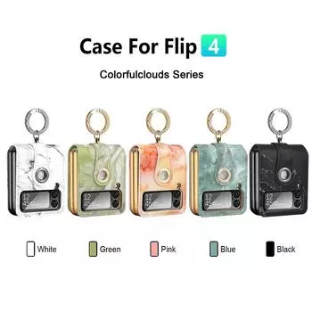 Роскошный кожаный чехол-держатель с градиентом для Samsung Galaxy Z Flip 4, чехол Z Flip 3, 5 г, пленка для объектива, складной противоударный жесткий чехол For Galaxy Z Flip 3 белый