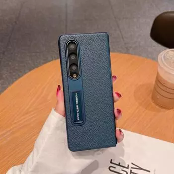 Роскошный кожаный чехол-держатель с кронштейном для Samsung Galaxy Z Fold 5 4 3, чехол Z Fold3, универсальный противоударный жесткий защитный чехол Galaxy Z Fold 3 чёрный