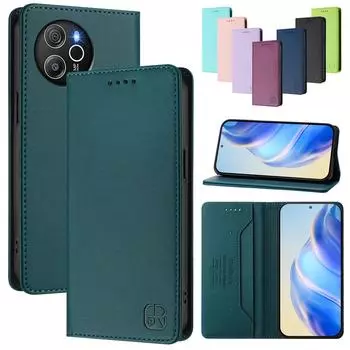 Роскошный кожаный чехол для Blackview Wave 6C/Shark 8/Oscal Modern 8/A53/A52 Pro RFID-блокировка слотов для карт Магнитная подставка для притяжения Ударопрочный откидной чехол Blackview Shark 8 чёрный