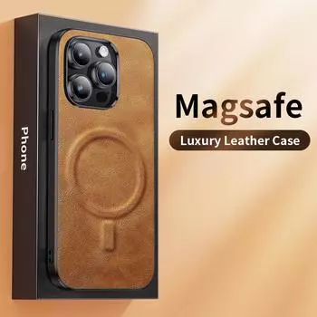 Роскошный кожаный чехол для Iphone 14 13 12 11 Pro Max с магнитным магнитом Magsafe с беспроводной зарядкой, противоударный силиконовый чехол для телефона Funda Para For iPhone 14 серый