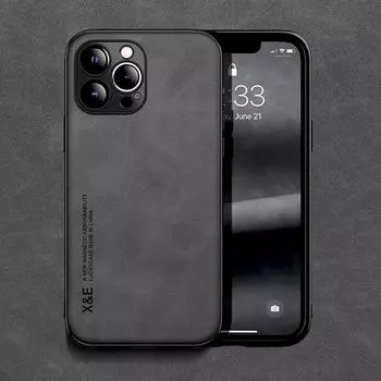 Роскошный кожаный чехол для iPhone 14 13 12 11 Pro Max Mini XR XS X 8 7 Plus SE 2020 14Pro, чехол с металлической пластиной, автомобильный держатель iPhone 14 Pro Max чёрный