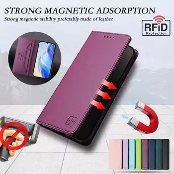 Роскошный кожаный чехол для ITEL A50C/A80/P38/A50/A48/RS4/S24/P55 Plus/A70/A05S RFID-блокировка слотов для карт Магнитная подставка для притяжения Ударопрочный откидной чехол ITEL P55T P665L 4G светло-фиолетовый