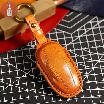 Роскошный кожаный чехол для ключа, автомобильные аксессуары, протектор для брелока Tesla Model 3 YSX чёрный