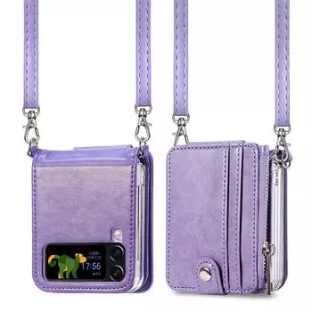 Роскошный кожаный чехол для мобильного телефона с карманом для карт для Samsung Galaxy Z Flip4 5g Flip 4 Flip3 Flip 3, противоударные чехлы с функцией кошелька for Samsung Z Flip 4 фиолетовый