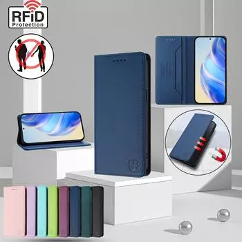 Роскошный кожаный чехол для Samsung Galaxy A56 A26 A36 A16 A06 A51 A71 A50 A55 A40 RFID-блокирующий слот для карт Магнитная подставка для притяжения Ударопрочный откидной чехол Samsung A01 EU темно-синий
