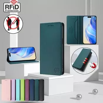 Роскошный кожаный чехол для Samsung Galaxy S25 S25Ultra S24 S23 S22 S21 S20 Plus RFID-блокировка слотов для карт Магнитная подставка для притяжения Ударопрочный откидной чехол Samsung S25 Ultra темно-фиолетового