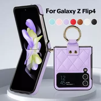Роскошный кожаный чехол для Samsung Galaxy Z Flip 4 Armor Ring Band Чехол для телефона Samsung Galaxy Z Flip 4 Z 5G Чехол Противоударный защитный чехол фиолетовый