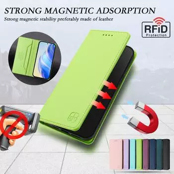 Роскошный кожаный чехол для Sony Xperia 10 VI/Xperia 5 VI/Xperia 1 VI/Xperia 5 V RFID-блокировка слотов для карт Магнитная подставка для притяжения Ударопрочный откидной чехол Sony Xperia 10 VI 2024 трава зеленый