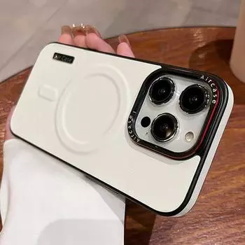 Роскошный кожаный чехол для телефона Magsafe Magnetic для iPhone 16 15 14 13 12 Pro Max с беспроводной зарядкой, мягкий силиконовый противоударный чехол For iPhone 16 Pro Max белый
