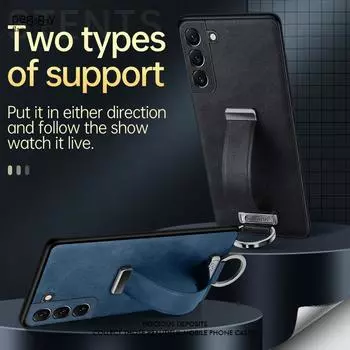 Роскошный кожаный чехол для телефона с кольцом на запястье для Samsung Galaxy S24Ultra S24 Plus, чехол для телефона Galaxy S23 S22 Ultra Plus, чехлы для телефонов Samsung S22 чёрный