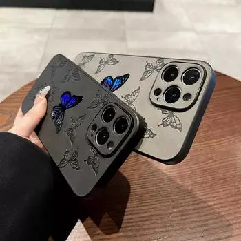 Роскошный кожаный чехол для телефона с лазерным узором бабочки, однотонный чехол для iPhone 15 14 13 Pro Max 11 14 Pro 15 Plus 12 11 iPhone 14 серый