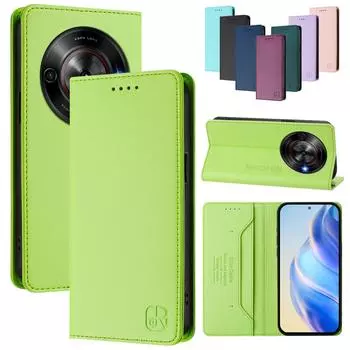 Роскошный кожаный чехол для ZTE Blade A75 A35Lite V60Vita A75 A35 A55 V40S A73 RFID-блокировка слотов для карт Магнитная подставка для притяжения Ударопрочный откидной чехол ZTE Nubia Focus 5G чёрный