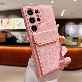 Роскошный кожаный чехол-карта с кронштейном для телефона Samsung Galaxy S24 S23 S22 S21 Plus, ультрамягкий противоударный защищенный чехол For Galaxy S24 Ultra хаки