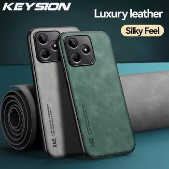 Роскошный кожаный чехол KEYSION для Realme C53 C55, мягкий силикон + ПК, мягкая противоударная задняя крышка для телефона OPPO A7 A12 A5S for Realme C53 синий