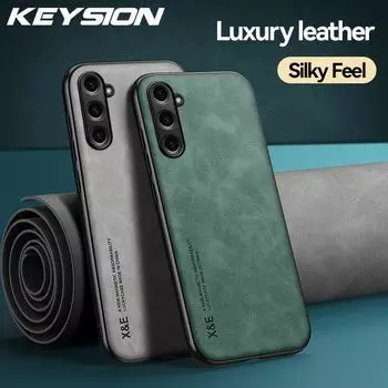 Роскошный кожаный чехол KEYSION для Samsung M34 5G S23 FE, силиконовый + противоударный чехол для задней панели телефона из поликарбоната для Galaxy S23 FE 5G M34 5G for Samsung M34 5G синий