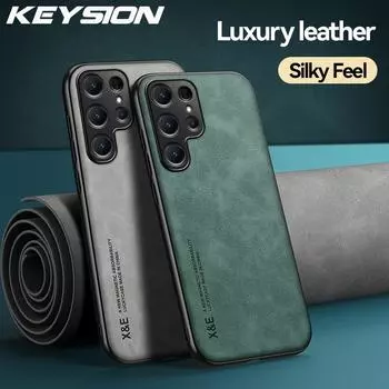 Роскошный кожаный чехол KEYSION для Samsung S24 Ultra 5G S24 + Plus, силиконовый противоударный чехол для телефона из поликарбоната для Galaxy S23 Ultra S23 FE 5G for Galaxy S24 синий