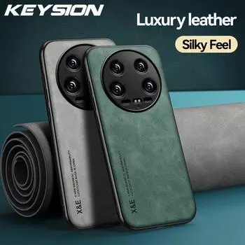 Роскошный кожаный чехол KEYSION для Xiaomi 14 Ultra 5G, мягкий силиконовый + противоударный чехол для задней панели телефона из поликарбоната для Xiaomi 14 Ultra Mi 14 5G for Xiaomi 14 синий