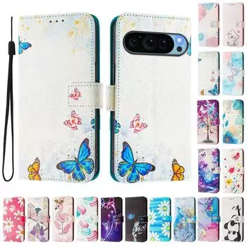 Роскошный кожаный чехол-книжка Butterfly Family с росписью для Google Pixel 5,5a 5G/6,6a,6 Pro/7,7a,7 Pro/ 8,8a,8 Pro /9,9 Pro,9 Pro XL Google Pixel 4a 5G белый