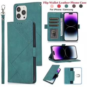 Роскошный кожаный чехол-книжка-кошелёк для Samsung S23 S22 S21 S20 Ultra Plus S21 S20FE Note20Ultra A13 A53 A14 A54 для iPhone 14 Plus 13 12 11 Pro Max XSMax iPhone 6/6S чёрный