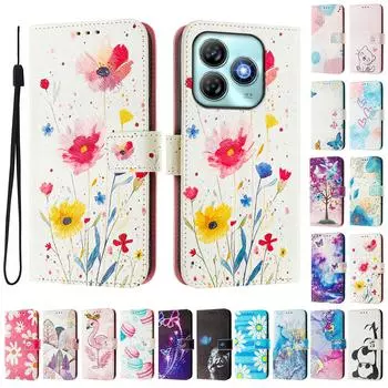 Роскошный кожаный чехол-книжка с цветочным принтом для ZTE Blade A52,A53,A73,V50 Vita,V40S,V60,A35,A55,A75... ZTE Blade A52 разноцветный