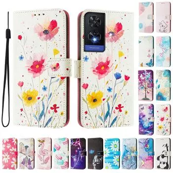 Роскошный кожаный чехол-книжка с цветочным рисунком для TCL 305,306,403,501,TCL 30,30 Plus,30 XE 5G,201,20 R,40R,TCL 40 SE... TCL 305 разноцветный