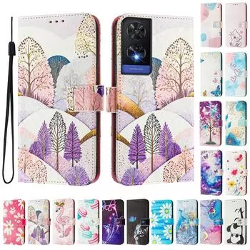 Роскошный кожаный чехол-книжка с рисунком в виде пейзажа для TCL 305,306,403,501,TCL 30,30 Plus,30 XE 5G,201,303,20 R,40R,TCL 40 SE... TCL 305 разноцветный