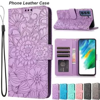 Роскошный кожаный чехол-книжка с тиснением и слотом для карт для Samsung S22 S21 S20 Ultra Plus Note20Ultra A14 A54 A53 для iPhone 14 Plus 13 12 11 ProMax iPhone 6/6S фиолетовый