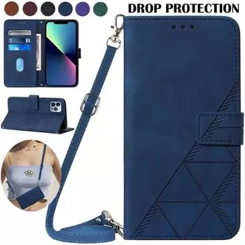 Роскошный кожаный чехол-кошелек через плечо с ремешком для iPhone 15 14 Plus 13 12 11 Pro Max XSMax для Samsung S23 S22 S21 S20 Plus Ultra A05 A15 A14 A54 iPhone 6/6S фиолетовый