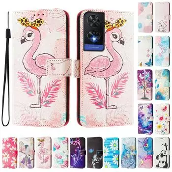Роскошный кожаный чехол-кошелек Flamingo в стиле книги для TCL 305,306,403,501,TCL 30,30 Plus,30 XE 5G,201,303,20 R,40R,TCL 40 SE... TCL 305 розовый