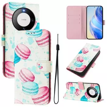 Роскошный кожаный чехол-кошелек Macaroon с росписью из искусственной кожи в стиле книги для Huawei P20 P30 P40 P50, Pura 70, Mate 60, Mate 70, Honor 50... Huawei P20 разноцветный
