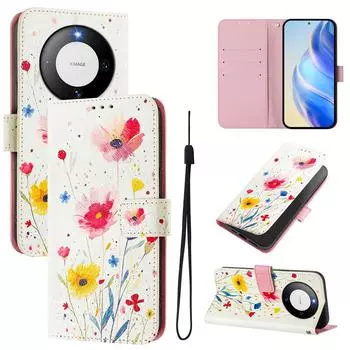 Роскошный кожаный чехол-кошелек с цветочным рисунком из искусственной кожи в стиле книги для Huawei P20 P30 P40 P50, Pura 70, Mate 60, Mate 70, Honor 50... Huawei P20 белый