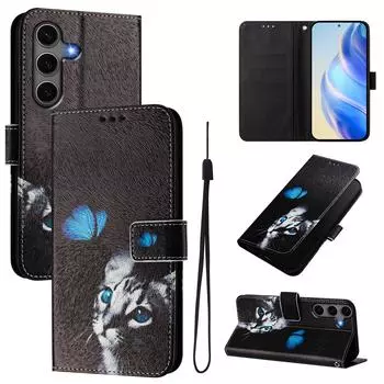 Роскошный кожаный чехол-кошелек с рисунком бабочки и кошки, чехол-книжка из искусственной кожи для Samsung Galaxy S21 S22 S23 S24, Note20, A13 A15 A16 A06 A54... Samsung Galaxy S6 чёрный