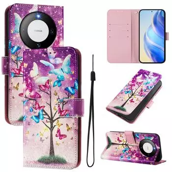 Роскошный кожаный чехол-кошелек с рисунком в виде бабочки из искусственной кожи в стиле книги для Huawei P20 P30 P40 P50, Pura 70, Mate 60, Mate 70, Honor 50... Huawei P20 фиолетовый