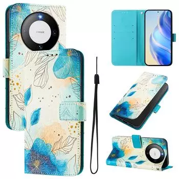Роскошный кожаный чехол-кошелек с рисунком в виде синего цветка и леса, чехол-книжка из искусственной кожи для Huawei P20 P30 P40 P50, Pura 70, Mate 60, Mate 70, Honor 50... Huawei P20 зелёный