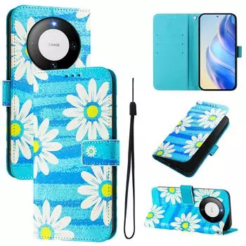 Роскошный кожаный чехол-кошелек с рисунком в виде синей маргаритки из искусственной кожи в стиле книги для Huawei P20 P30 P40 P50, Pura 70, Mate 60, Mate 70, Honor 50... Huawei P20 синий