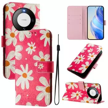 Роскошный кожаный чехол-кошелек с розовым рисунком из искусственной кожи в стиле книги для Huawei P20 P30 P40 P50, Pura 70, Mate 60, Mate 70, Honor 50... Huawei P20 красный