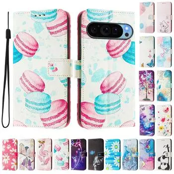 Роскошный кожаный чехол-кошелек в стиле книги с росписью Macaroon для Google Pixel 5,5a 5G/6,6a,6 Pro/7,7a,7 Pro/ 8,8a,8 Pro /9,9 Pro,9 Pro XL Google Pixel 4a 5G разноцветный