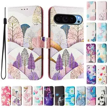 Роскошный кожаный чехол-кошелек в стиле книги с пейзажным рисунком для Google Pixel 5,5a 5G /6,6a,6 Pro/ 7,7a,7 Pro/ 8,8a,8 Pro /9,9 Pro,9 Pro XL Google Pixel 4a 5G разноцветный