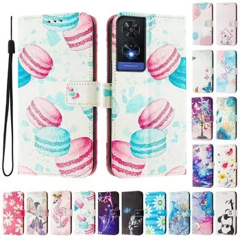 Роскошный кожаный чехол-кошелек в стиле книги из окрашенной кожи в форме макаруна для TCL 305,306,403,501,TCL 30,30 Plus,30 XE 5G,201,20 R,40R,TCL 40 SE... TCL 305 разноцветный