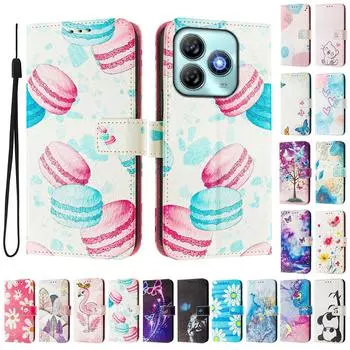 Роскошный кожаный чехол-кошелек в стиле книжки с росписью Macaroon для ZTE Blade A52,A53,A73,V50 Vita,V40S,V60,A35,A55,A75... ZTE Blade A52 разноцветный