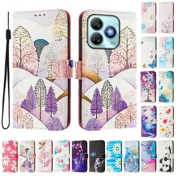 Роскошный кожаный чехол-кошелек в стиле книжки с рисунком в пейзажном стиле для ZTE Blade A52,A53,A73,V50 Vita,V40S,V60,A35,A55,A75... ZTE Blade A52 разноцветный