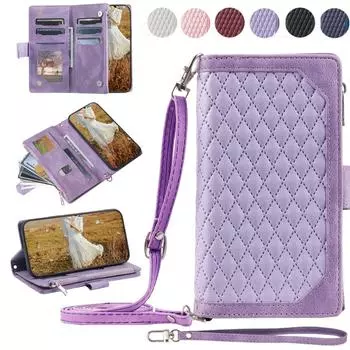 Роскошный кожаный чехол на молнии для iPhone 14 13 12 11 Pro XS Max X XR 7 8 Plus SE 2 3, держатель для карт, чехол-кошелек через плечо, чехол для телефона For iPhone 6(6S) чёрный