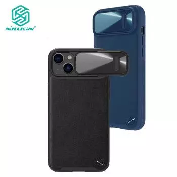 Роскошный кожаный чехол Nillkin CamShield S для iPhone 14 Plus, чехол для телефона, слайдер для камеры из сплава, противоударная задняя крышка iPhone 14 Plus чёрный