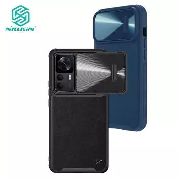 Роскошный кожаный чехол Nillkin CamShield S для Xiaomi Mi 12T, чехол для телефона, слайдер для камеры из сплава, противоударная задняя крышка Xiaomi Mi 12T чёрный