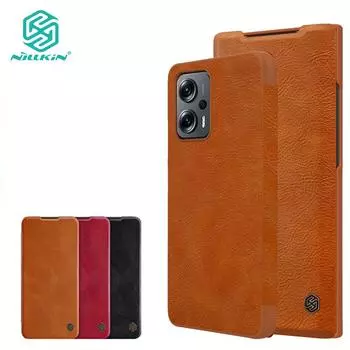 Роскошный кожаный чехол Nillkin с откидной крышкой QIN Xiaomi Poco X4 GT 5G, противоударный защитный чехол с держателем для карт Poco X4 GT 5G чёрный