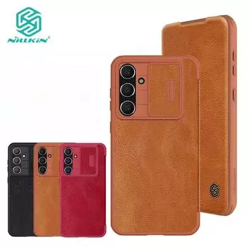 Роскошный кожаный чехол Nillkin с откидной крышкой QIN Pro для Samsung Galaxy S23 FE, противоударный защитный чехол-слайдер для камеры с держателем для карт For Galaxy S23 FE красный