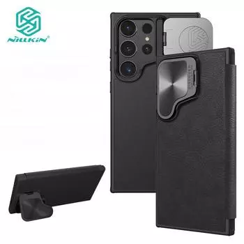 Роскошный кожаный чехол Nillkin с откидной крышкой QIN ProP для Samsung Galaxy S24 Ultra Plus, противоударный защитный чехол с откидной крышкой для камеры For Galaxy S24 Ultra чёрный