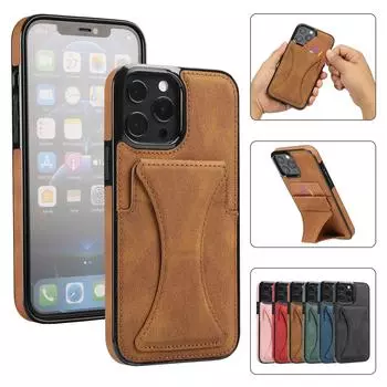 Роскошный кожаный чехол-подставка для iPhone 13 Pro Max 12 Mini Back Flip 11 XR XS Max X 7 8 Plus Card Cover Magnetic For iPhone X XS чёрный